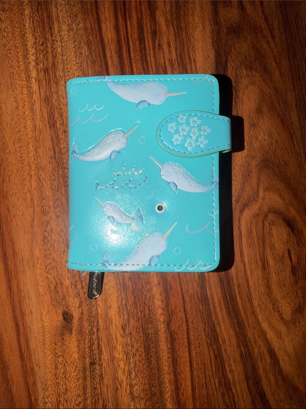 Turquoise Narwhal-Print Women's Snap Wallet